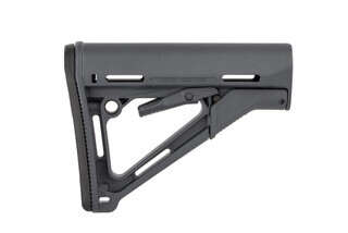 Magpul CTR carbine stock for MIL-SPEC buffer tubes features a wobble-stopping friction lock, multiple sling attachment points, and a grey finish